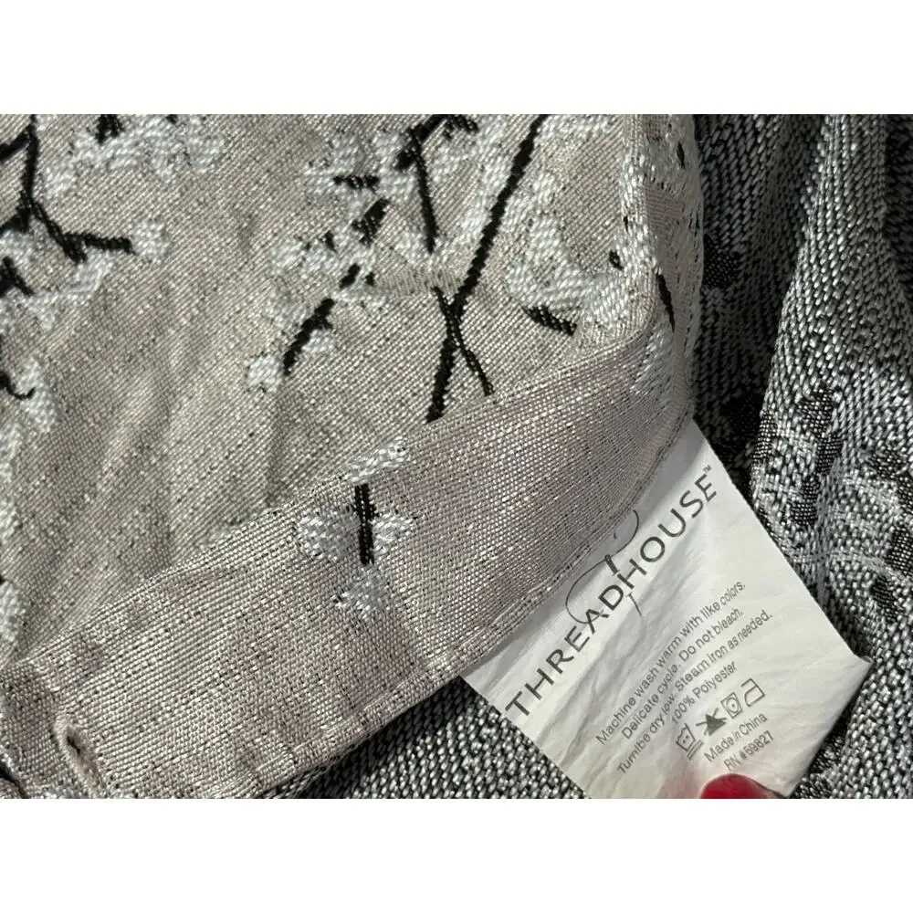ThreadHouse Metallic Cherry Blossom Shower Curtain Silver Black Print Faux Silk